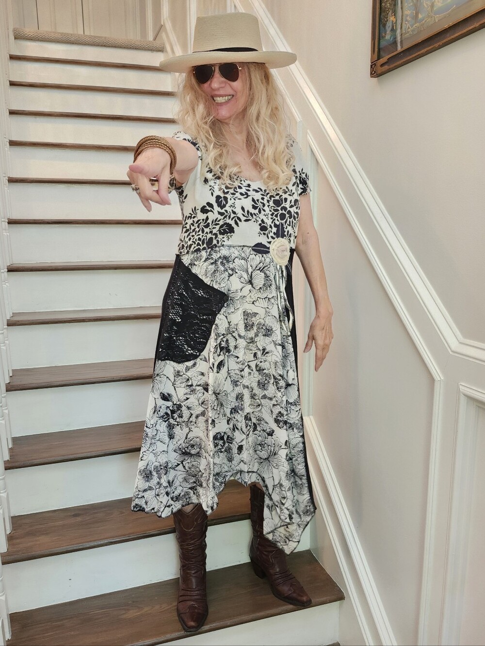 Lee Andersen Pro Clean Floral Patchwork Wearable Art Style Midi Dress, S, $45